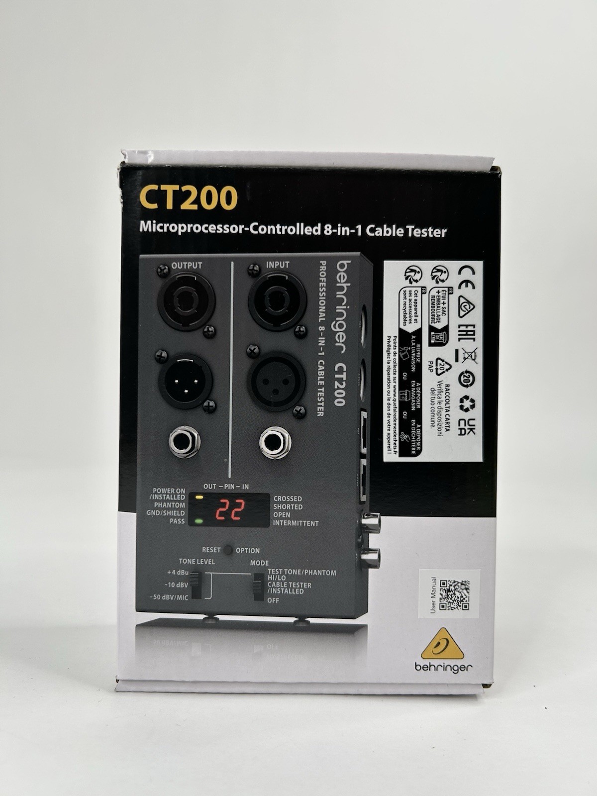 BEHRINGER CT200 Microprocessor-Controlled 8-in-1 Cable Tester Black Battery NEW