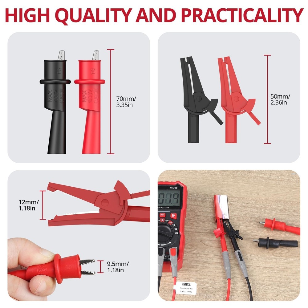 28PCS Silicone Multimeter Leads Kit with Replaceable Gold-Plated Test Probes ...