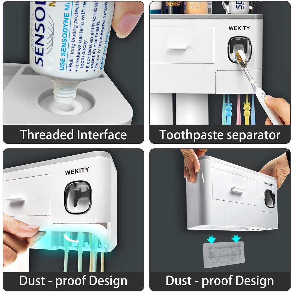 Multifunctional Wallmounted Toothbrush Holder Automatic Toothpaste Dispenser Spa