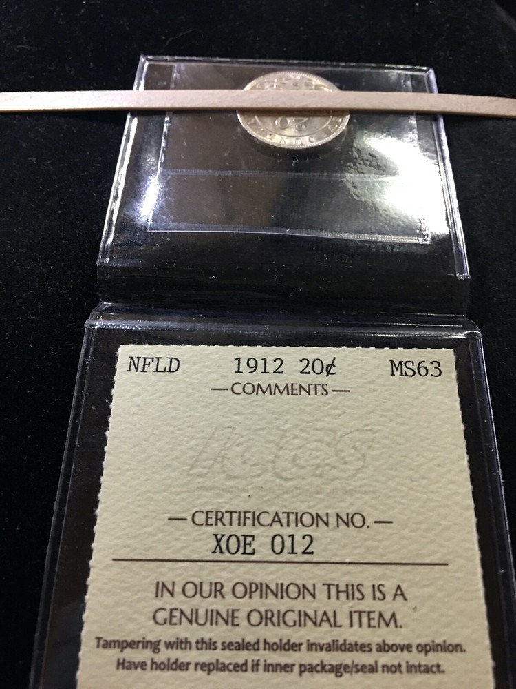 1912 ICCS Graded Newfoundland, ¢20 Twenty Cent, **MS-63**