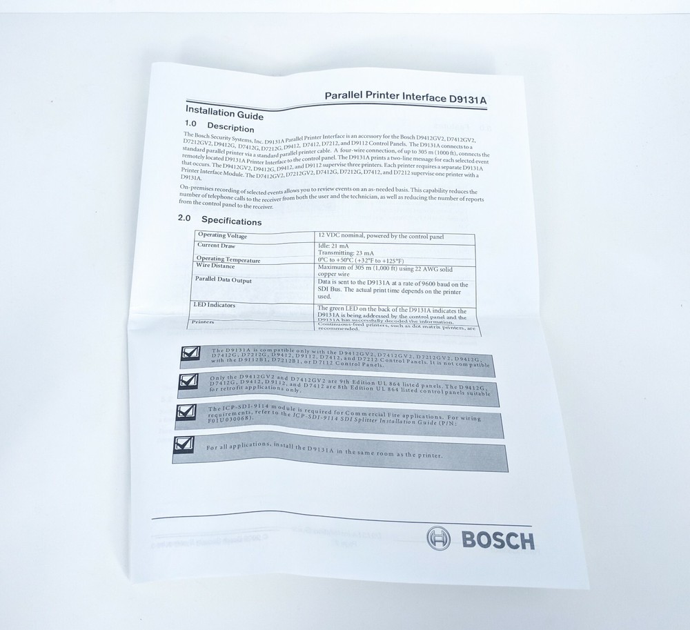 Radionics Parallel Printer Interface, For D7212B1 & D9112 Panels, D9131