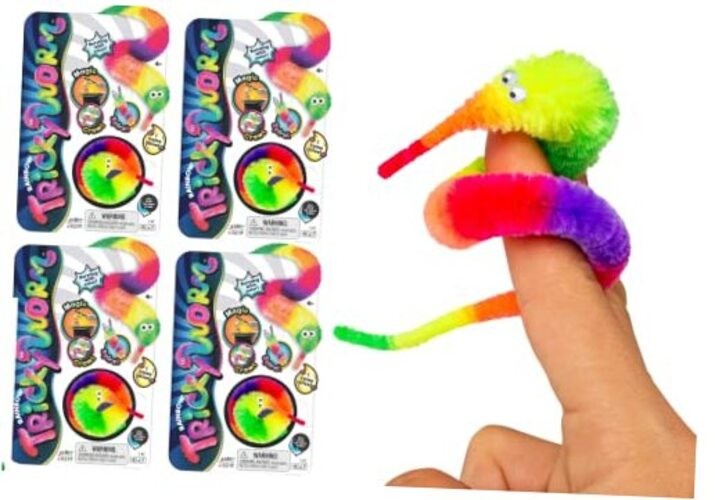 Fuzzy Worms on Strings on a String Magic Worms Fidget Toy (4 Assorted 4 Pack