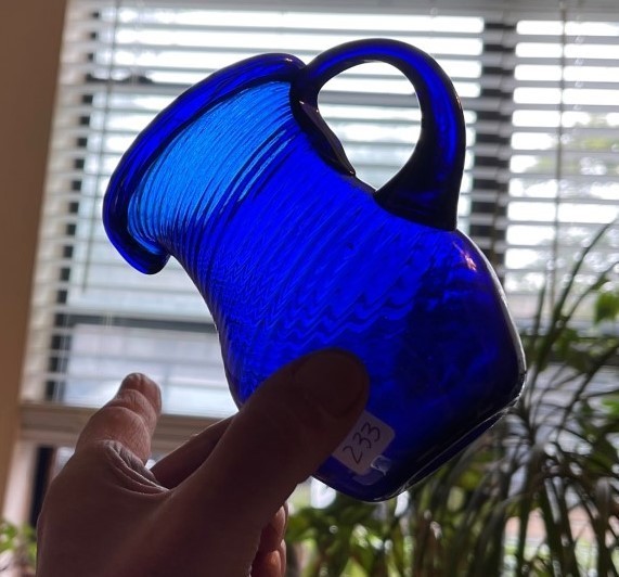 Early deep blue blown swirl ribbed pitcher