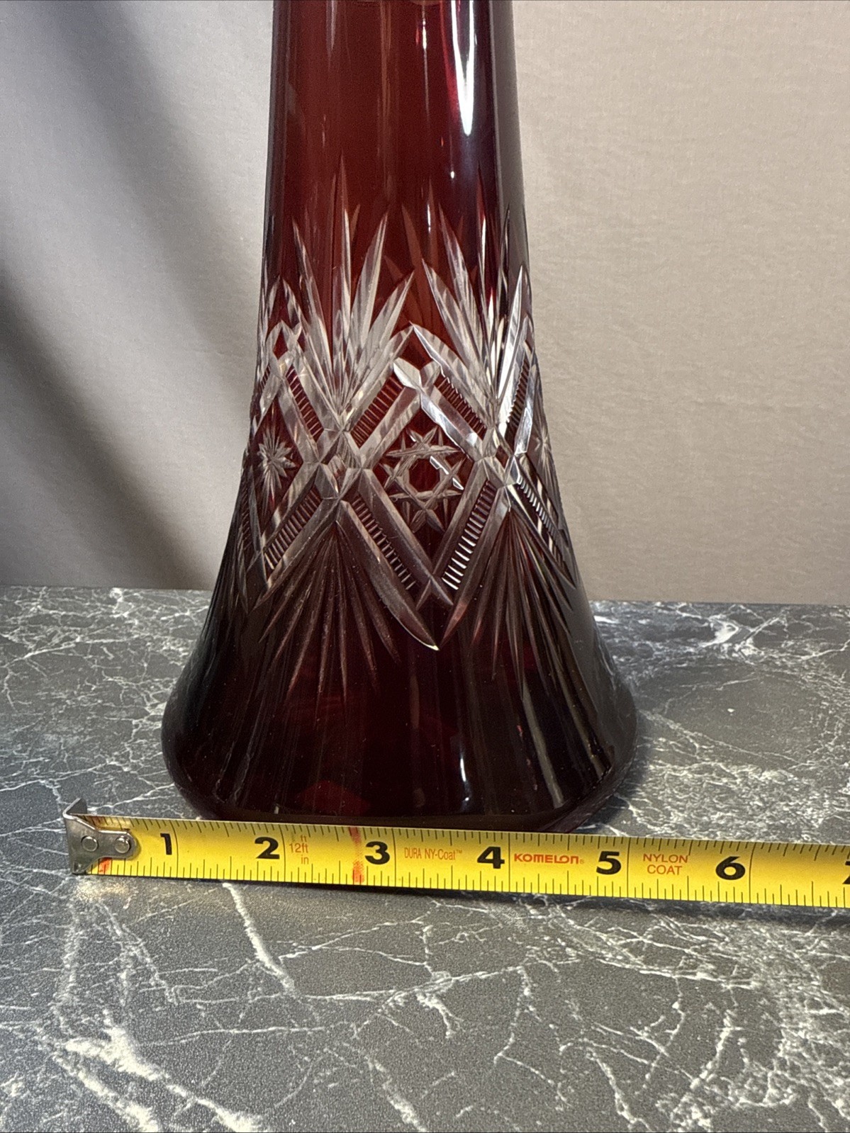 Vintage Bohemian Cranberry to Clear Cut Glass Crystal Decanter with Stopper