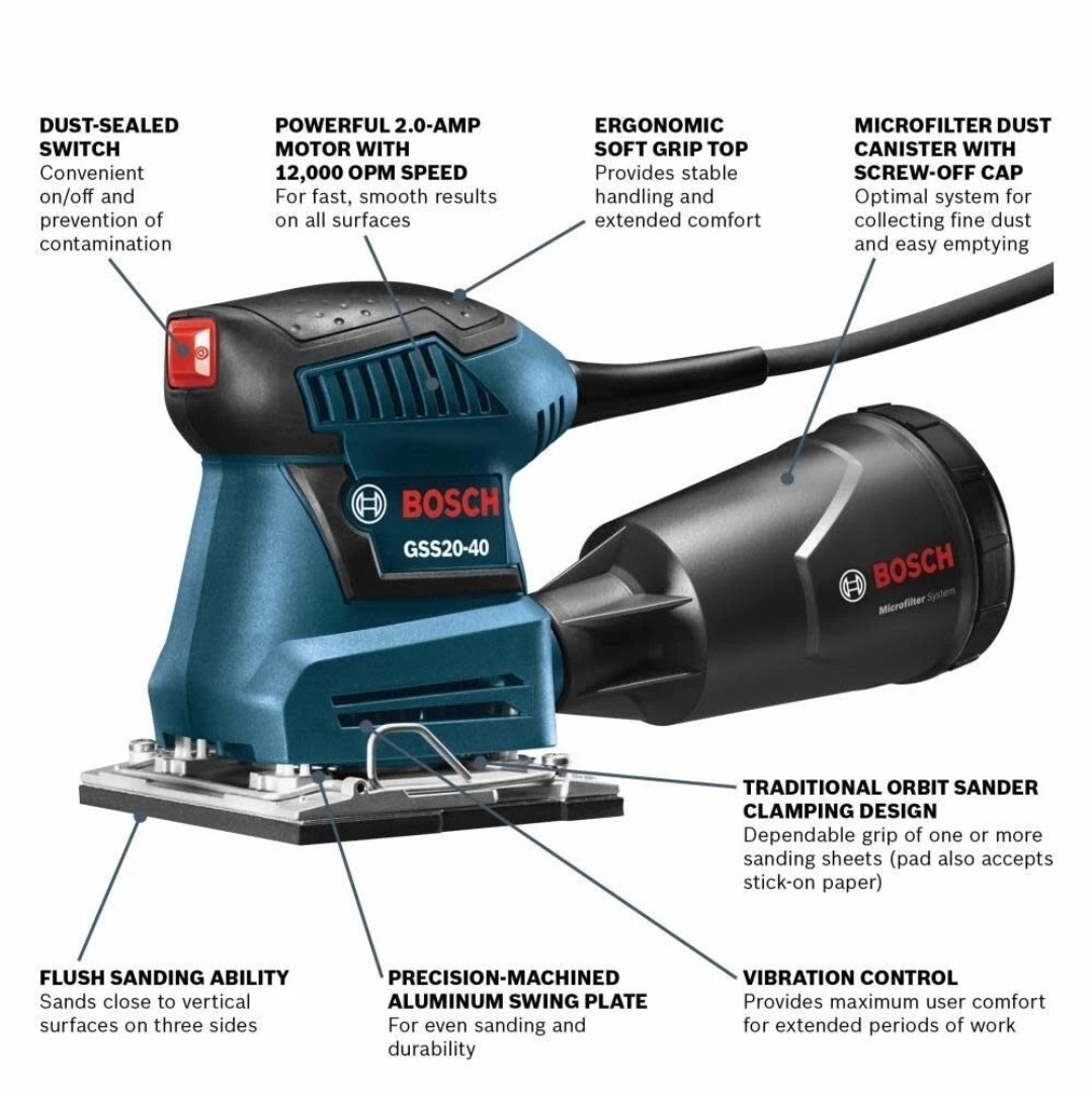 Bosch GSS2040RT 1/4-Sheet Corded Orbital Finishing Sander Brand New