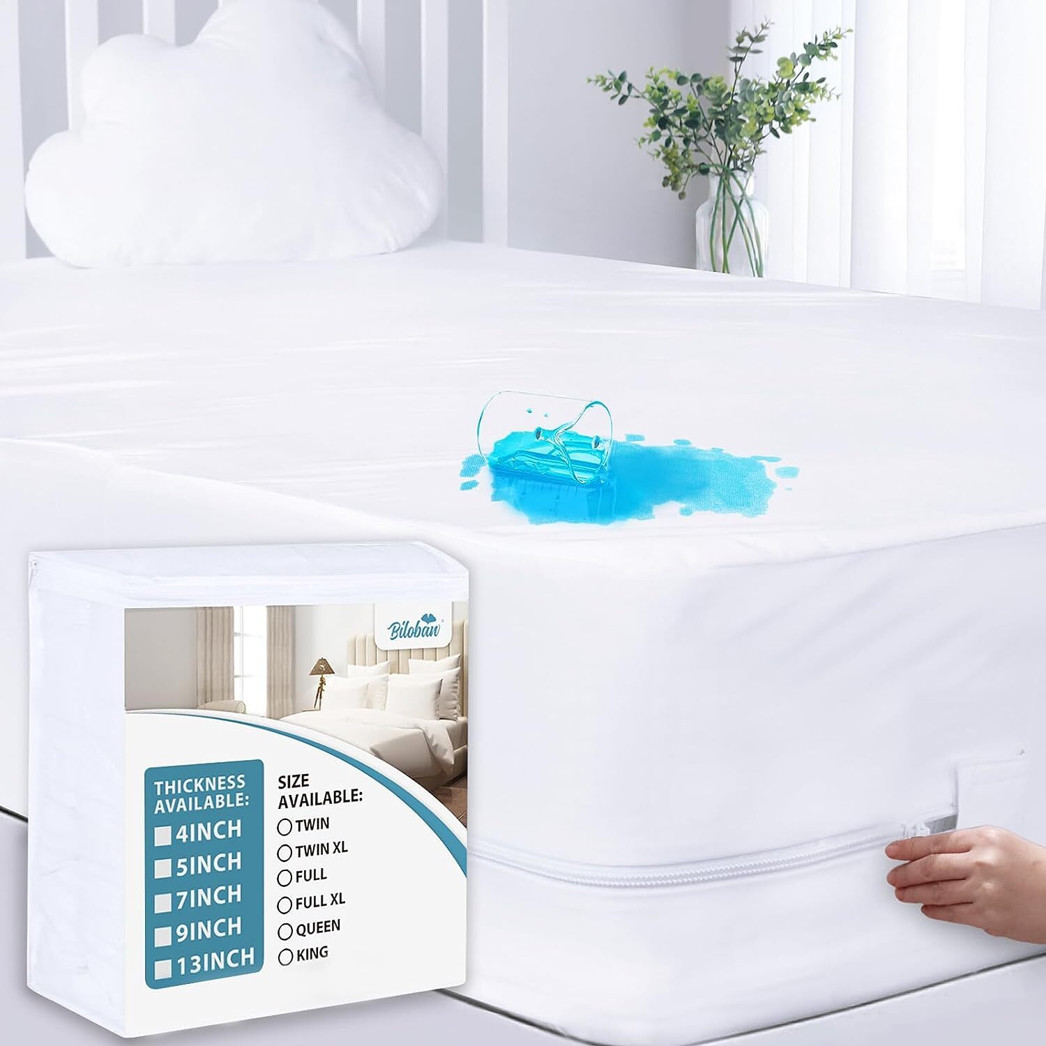 Waterproof Box Spring Encasement Zippered 6-Sided Mattress Protector Multi-size
