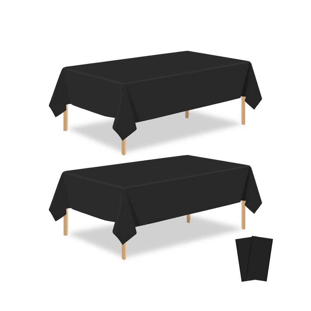 2 Pack Black Plastic Table Cloth Disposable Rectangle Tablecloth 54 x 108 Inc...