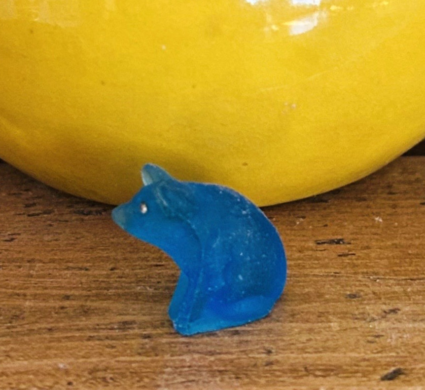 Antique 1920's? Blue Satin Czech Glass Pig/Boar Cracker Jack Charm Prize