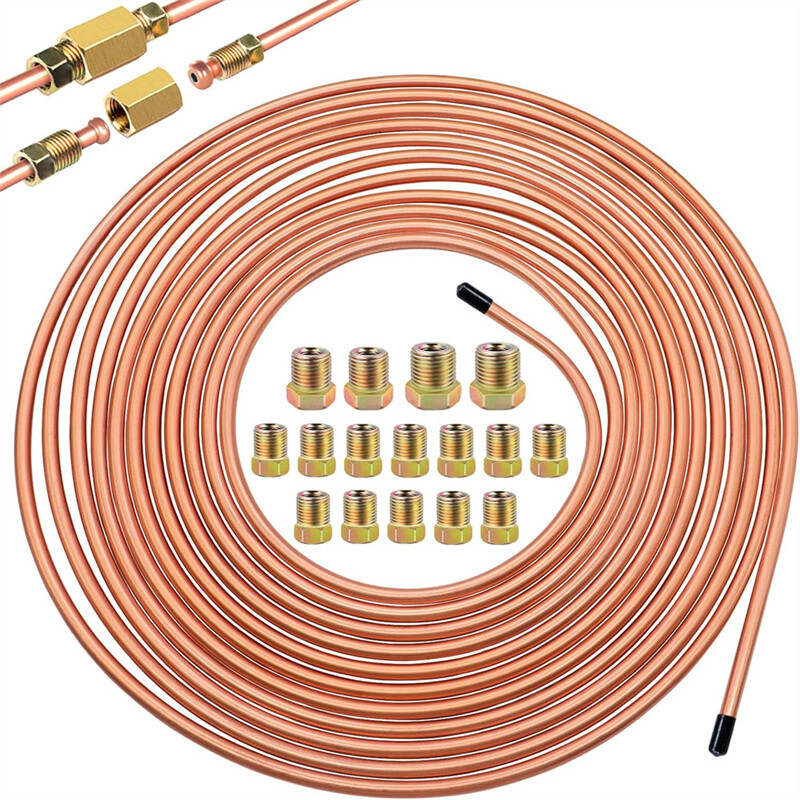 Copper Nickel Brake Line Tubing Kit 3/16 OD 25 Ft Coil Roll all Size Fittings