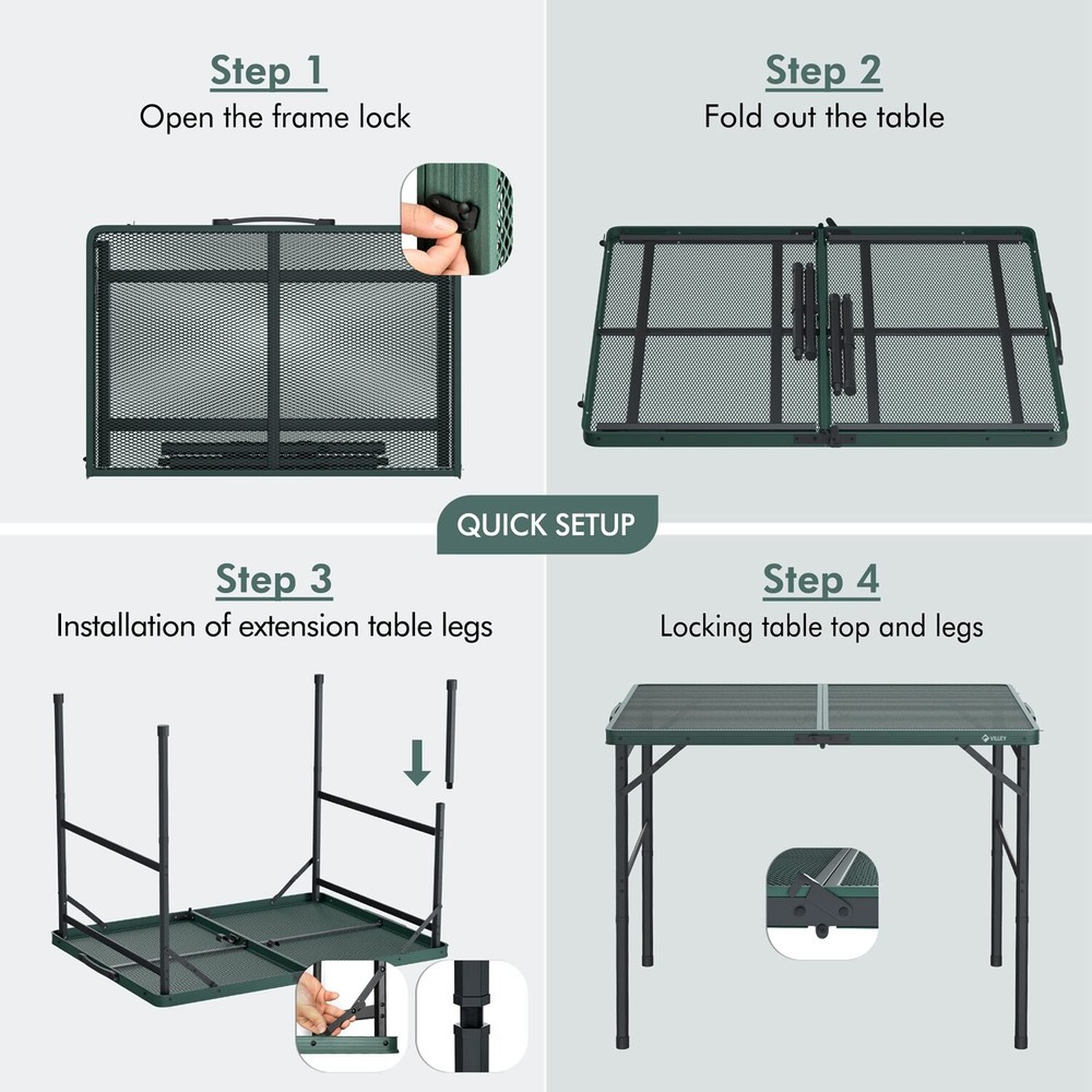 VILLEY 3-ft Portable Camping Table Grill Folding Table Lightweight Camping Table