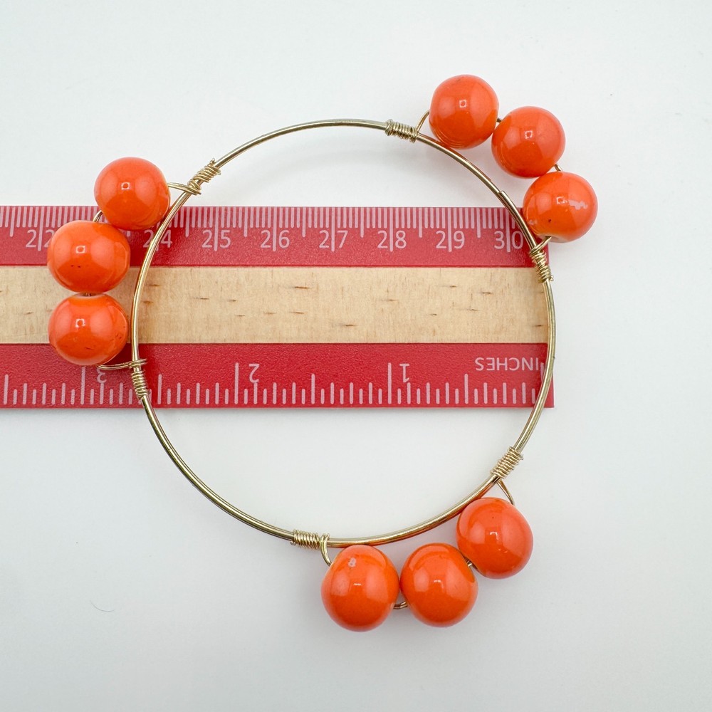 3 Bohemian Wire-Wrapped Beaded Bangle Bracelets Orange Amber Red Stackable Retro