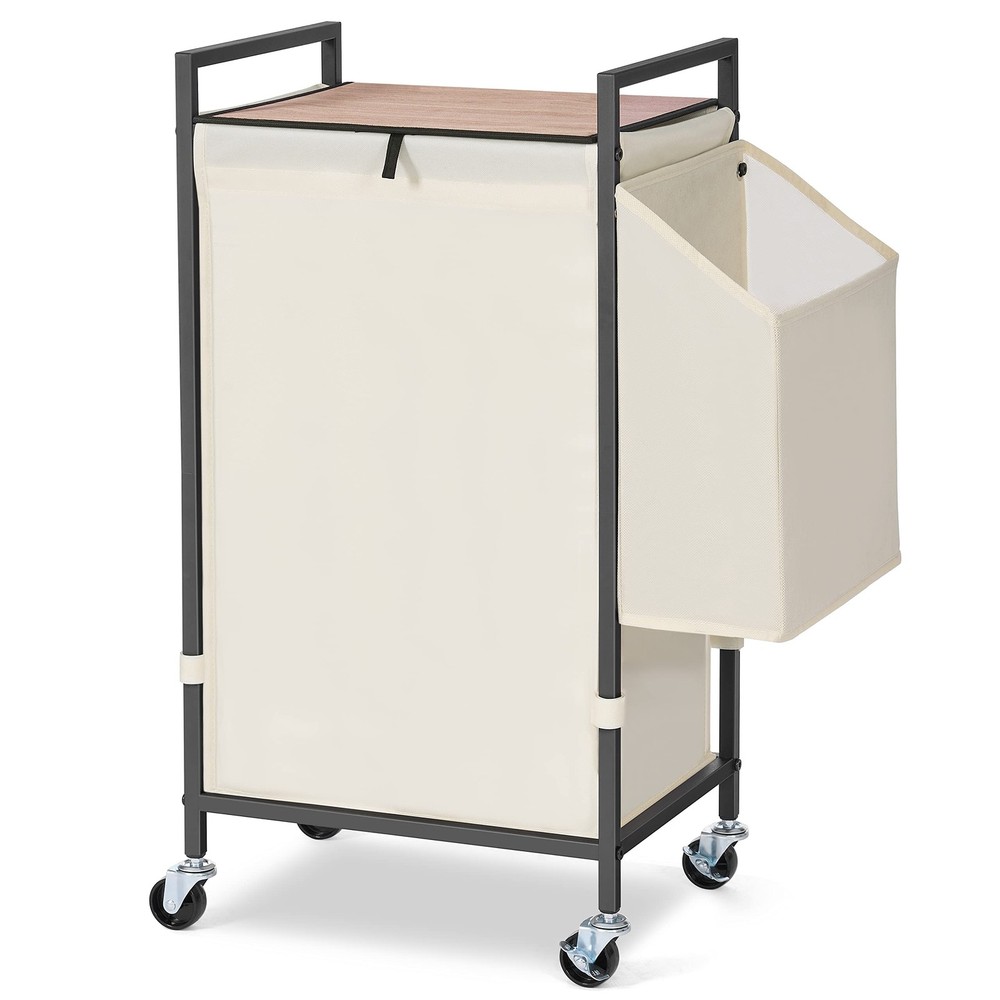 Laundry Hamper with Rustic Brown Lid & Wheels; 96L Large Rolling Laundry Bask...