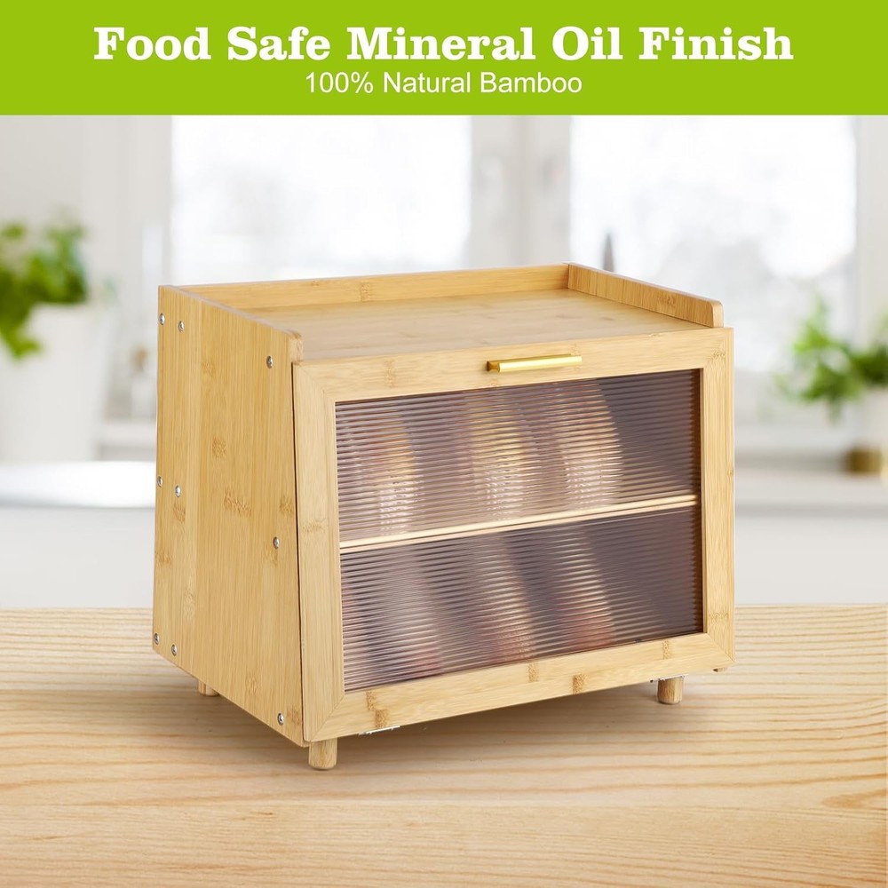Double Layer Large Bread Box Bread Storage Container with Window Bread Holder