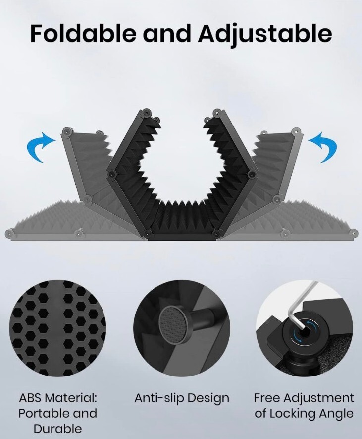 Moukey Microphone Isolation Shield Foldable Mic Shield w Triple Sound Insulation