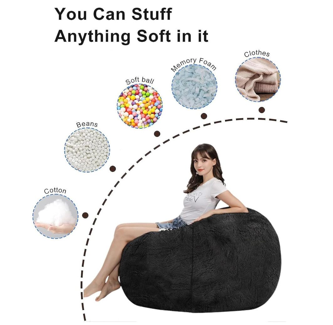 7FT Giant Faux Fur Bean Bag Sofa Chair Soft Protect Cover No Filling - Gray