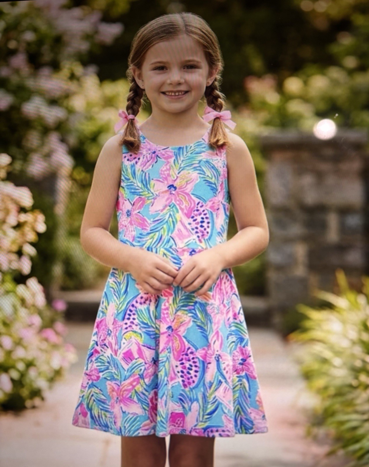 Lilly Pulitzer Girls Carice Fit & Flair Dress Juicy Story Pattern Lattice Bk 14