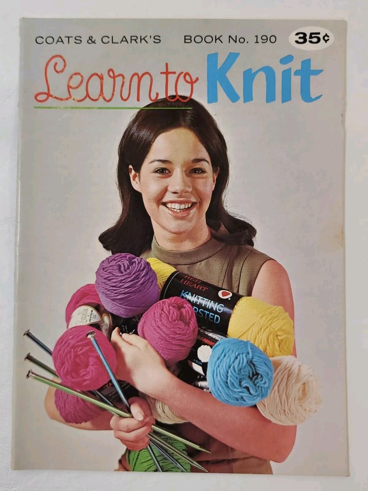 1968 Coats & Clark Learn To Knit 190 Pattern Book 12 Beginner Projects