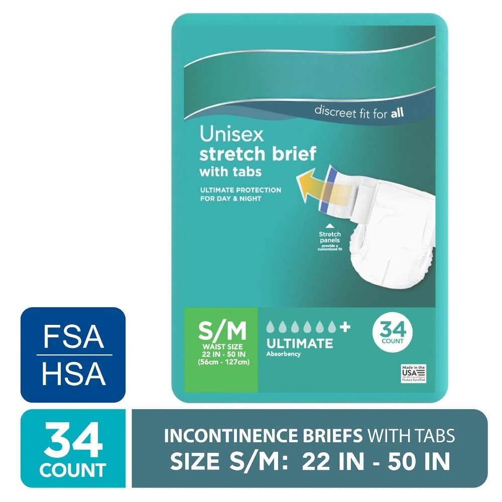 (2 pack)Unisex Stretch Briefs with Tabs, S/M, 34 Count