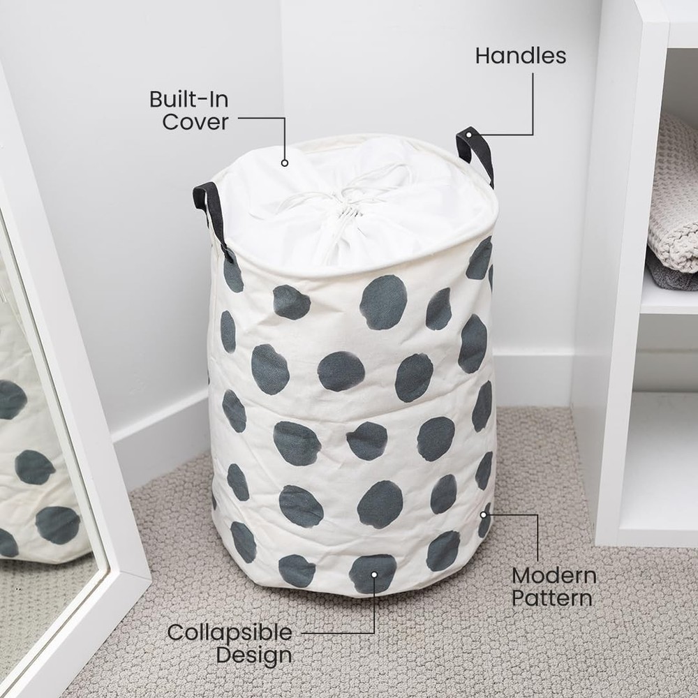 2 Pack Collapsible Laundry Basket- Laundry Hamper Bag (B&W Polka Dot)