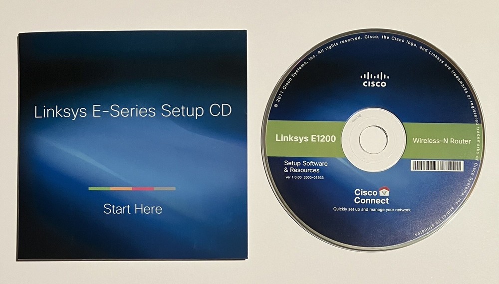 Cisco Linksys E1200 Wireless-N Router, Install CD, Cord, Ethernet Cable, used