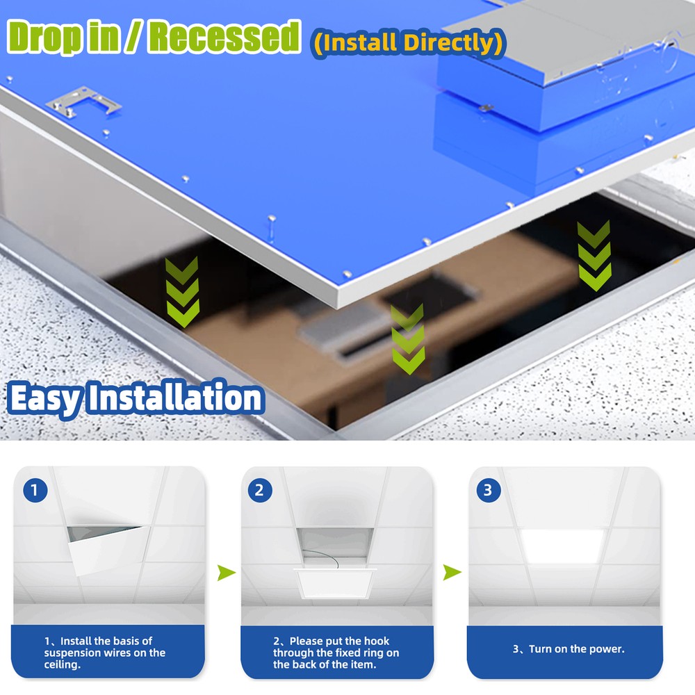 2-100Pack 2x2Ft LED Panel Light Drop Ceiling Flat Recessed Troffer Fixture 5000K