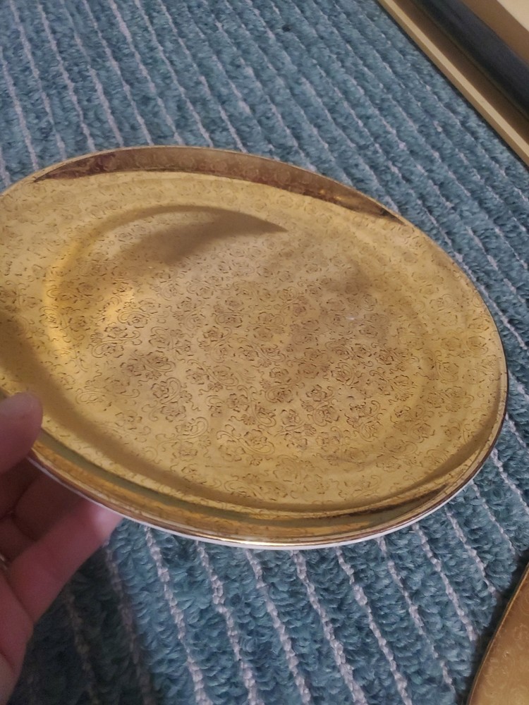 Vtg Porcelain Cake /Pie/ Wedding Cake Server Set 22K Gold Gilded Rose Pattern