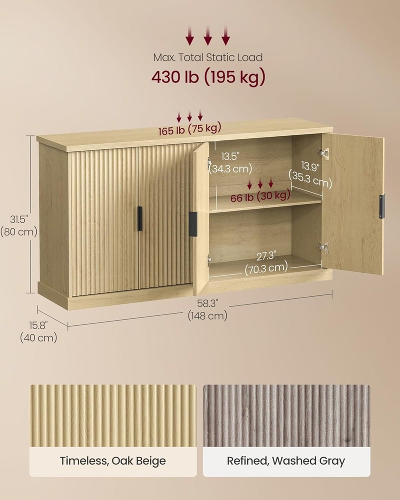 MAXE Collection Buffet Cabinet Fluted Console Cabinet Sideboard W/ Adjustable