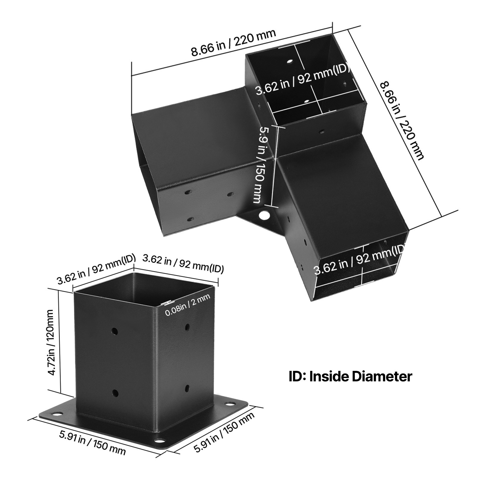 Uimoso 3.5x3.5 Inch 3-Way Corner Bracket Kit for Pergola Posts, Set of 4