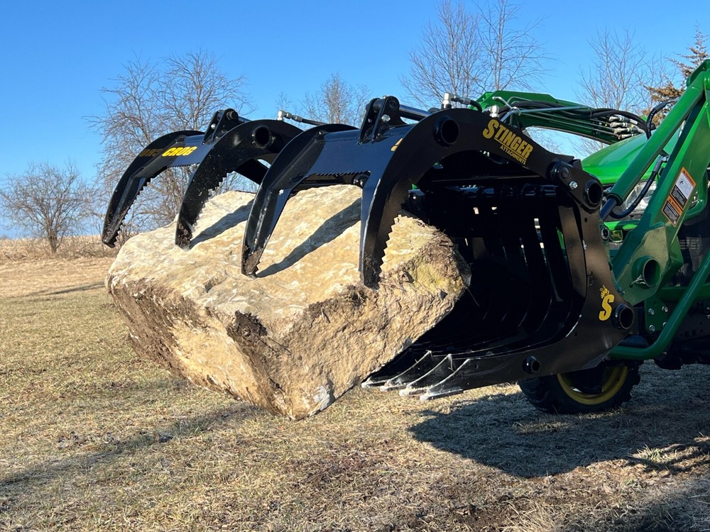 Compact Tractor Rock Grapple Bucket - Stinger Attachments CROG