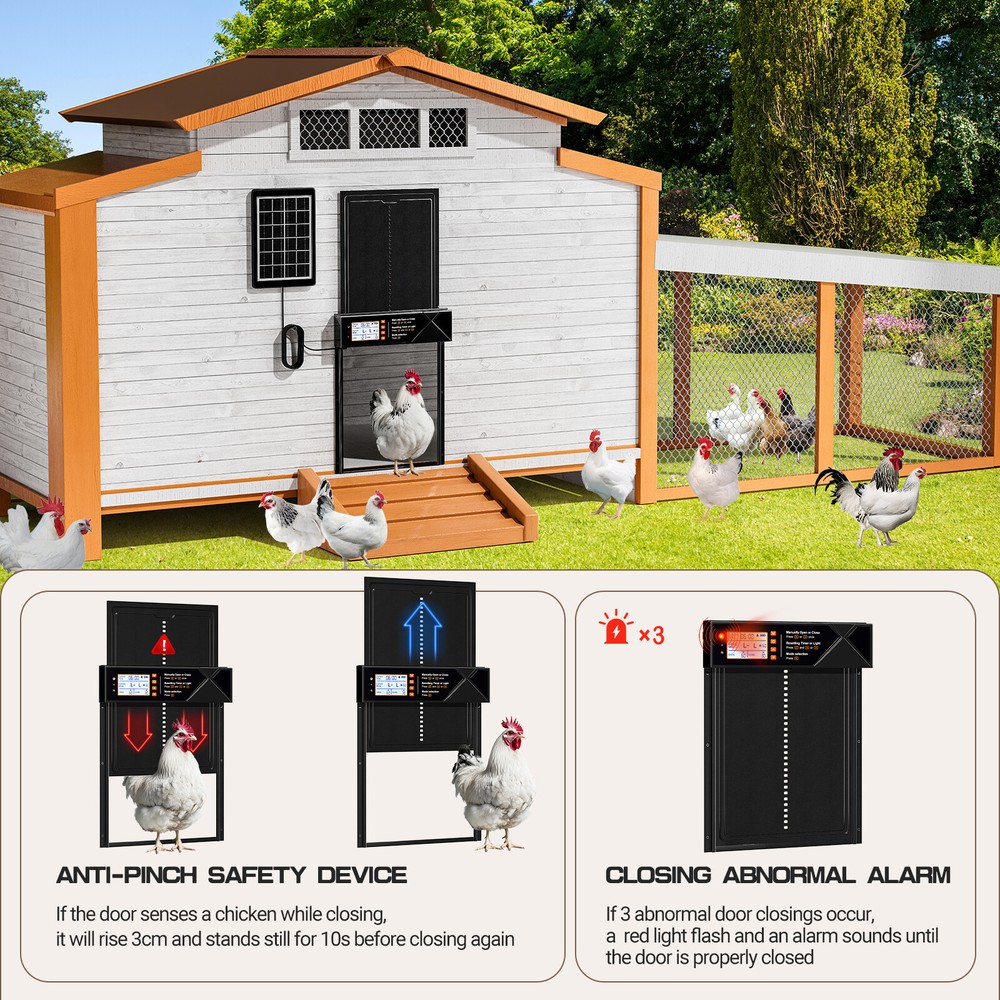Automatic Chicken Coop Door with Anti Pinch/Timer/LED Screen/Light Sensor/USB
