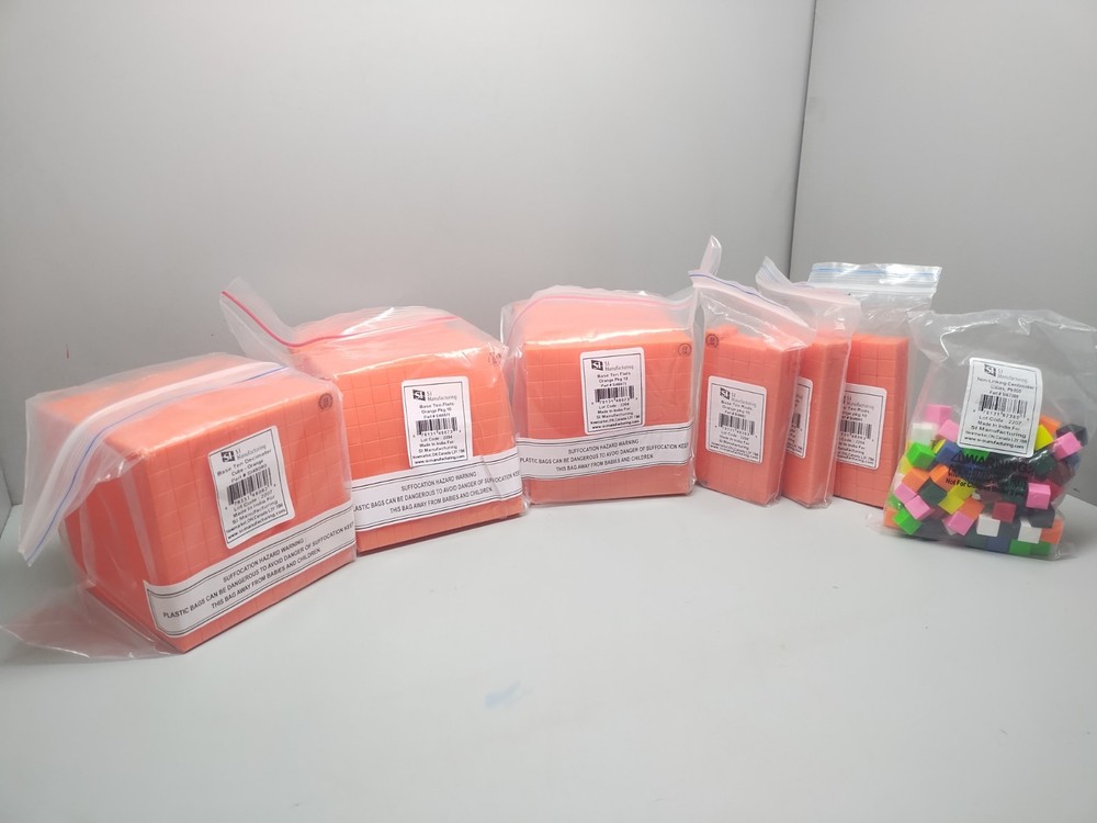 Math Manipulatives Plastic Blocks Lot Base Ten Decimeter, Flats, Rods, Cubes.NEW
