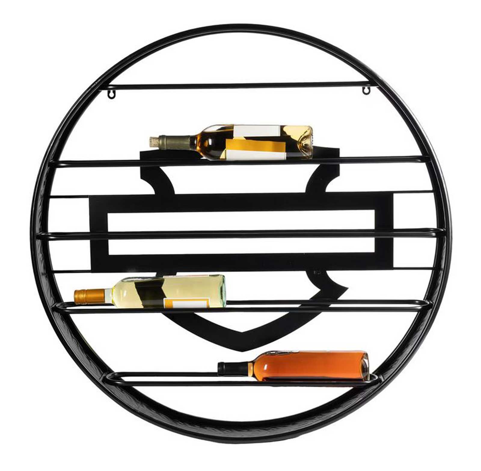 Harley-Davidson Embossed Open Bar & Shield Tire Tread Metal Wine Rack, Black