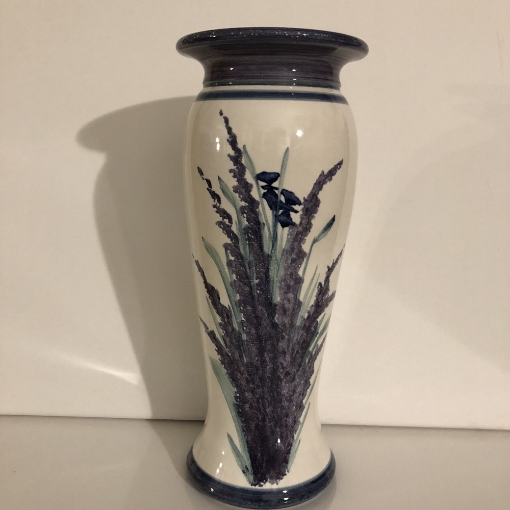 Floral Iris Stonewear Vase. Signed