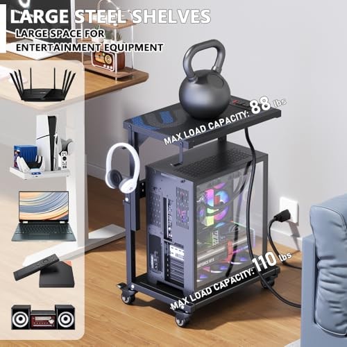 Computer Tower Stand with Power Outlet, 6 Level Height Ajustable PC Tower