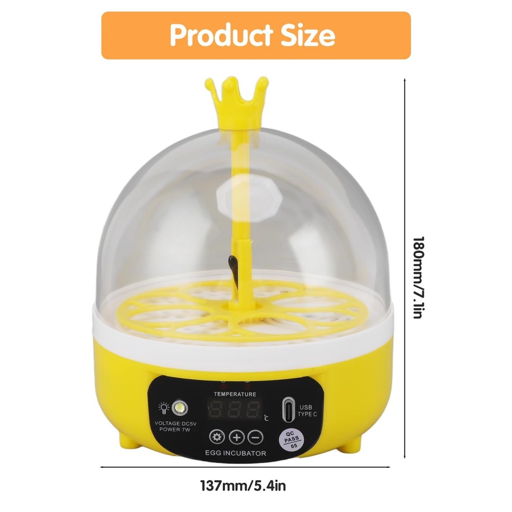 4 Eggs Mini Incubator with Transparent Lid,7W Automatic Temperature Humidity ...