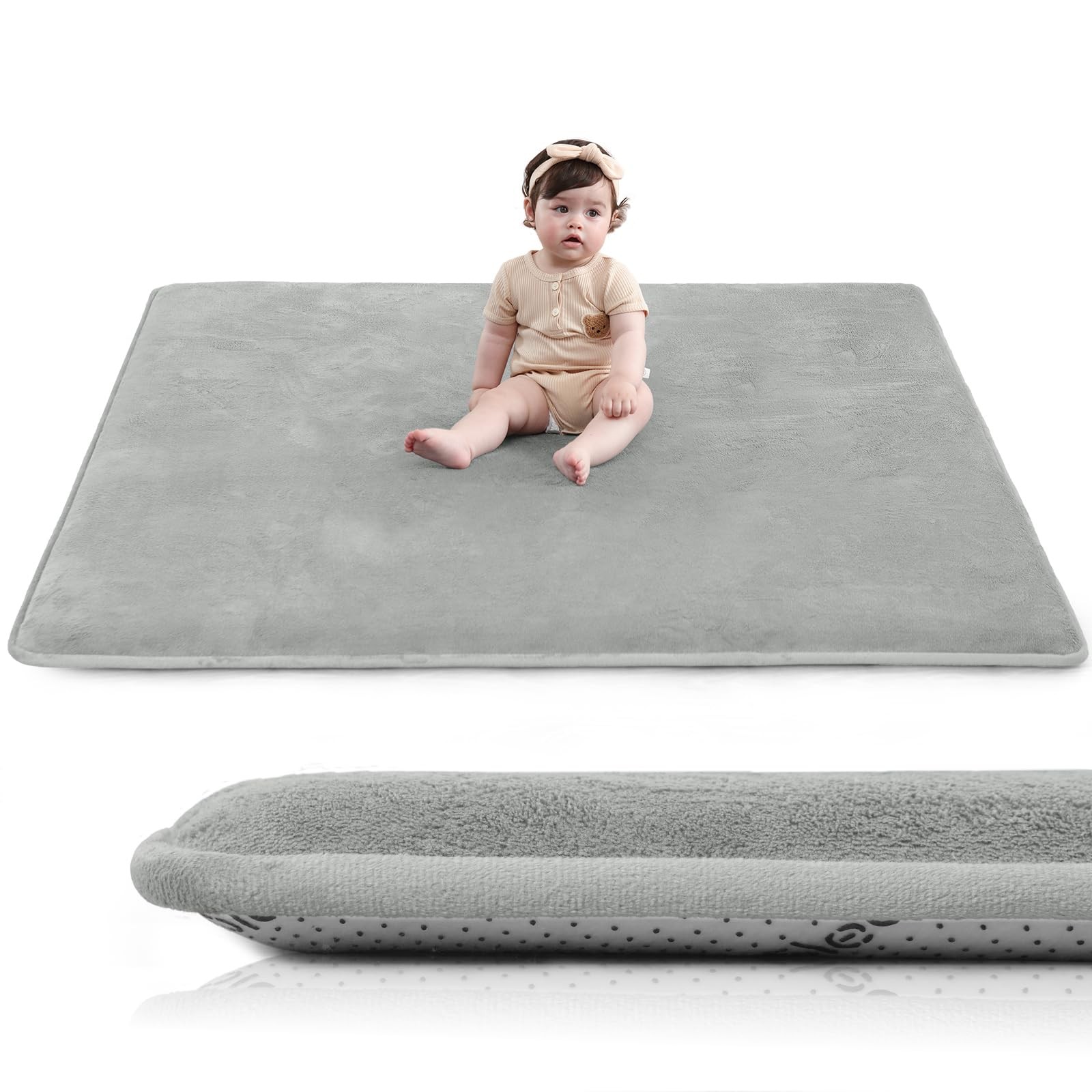 Baby Play Mat for Floor,1.3" Thick Elasti-Foam 50"×50" Playpen Mat Non-Slip Rug