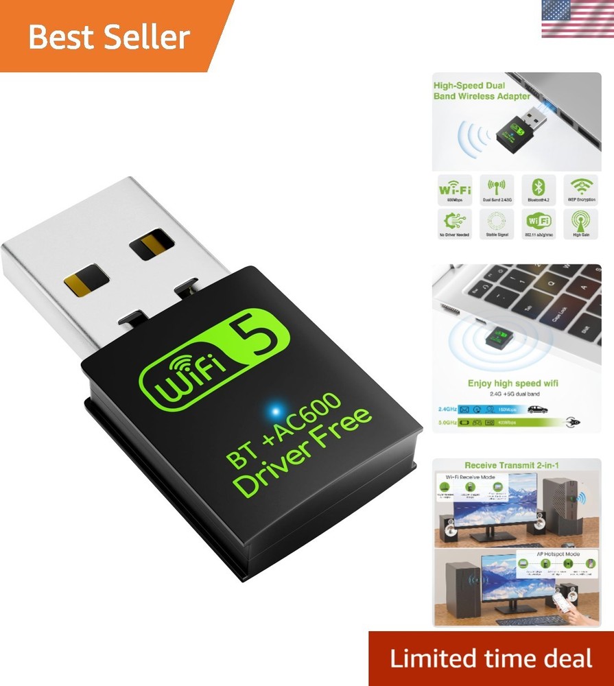 High-Speed 600Mbps Mini USB WiFi Dongle with Bluetooth and AP Mode Functionality