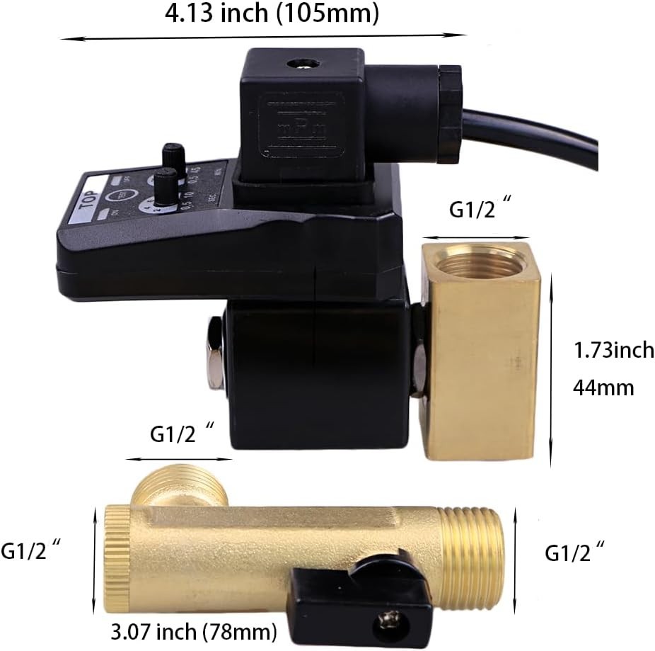 Compact 1/2" Automatic Drain Valve - Brass & Flame Retardant ABS for Air Systems