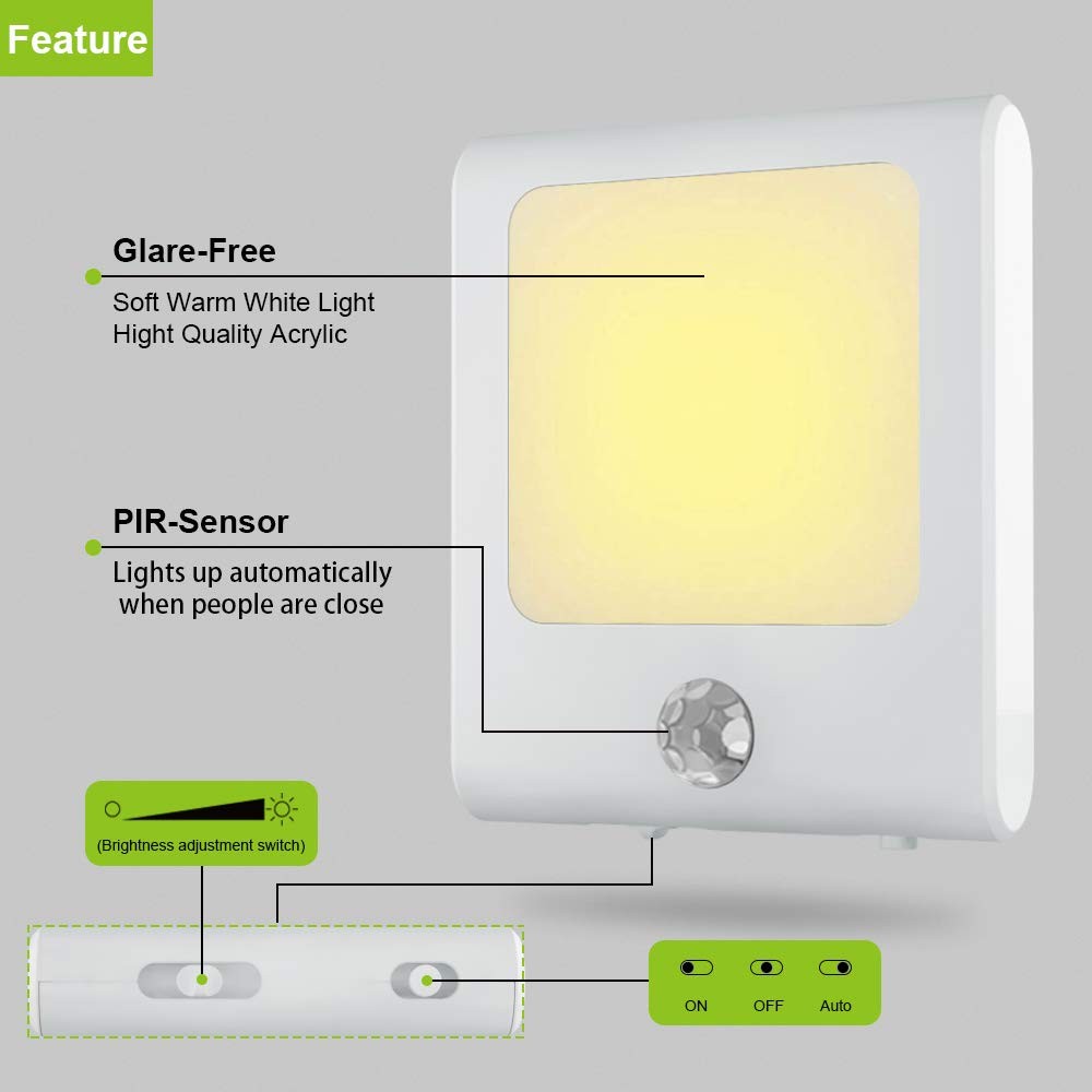 Plug in Motion Lights with Adjustable Brightness,Warm White Motion Activated ...