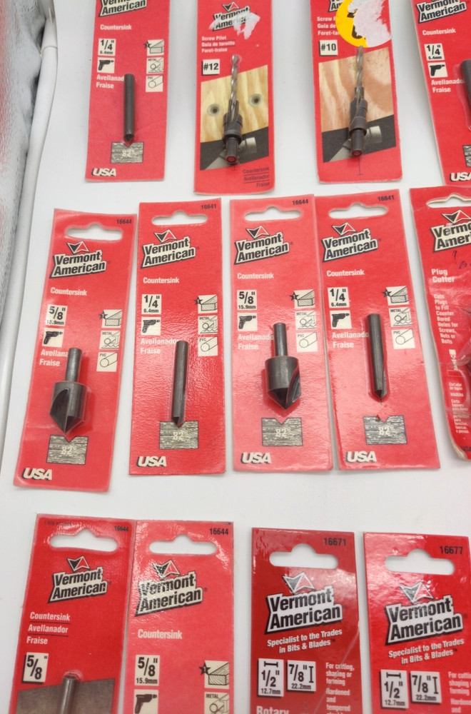 24pc Lot Assorted Vermont American Bits, Countersinks, Rotary File, Screw Pilot