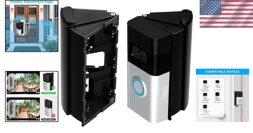 Versatile Adjustable Mount for Ring & Blink Doorbells - Easy Install Wedge Kit