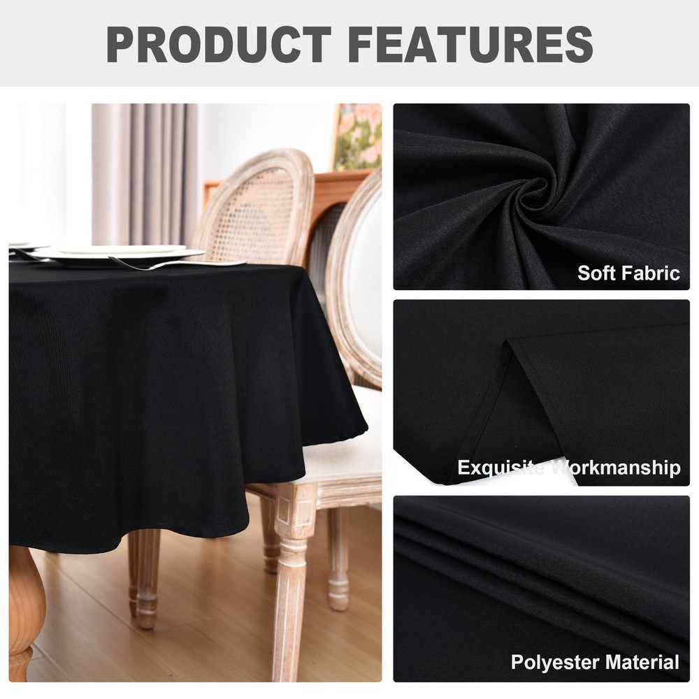 Oval Tablecloth 60 x 84 Inch Washable Polyester Table Cloth Solid Black Heavy...