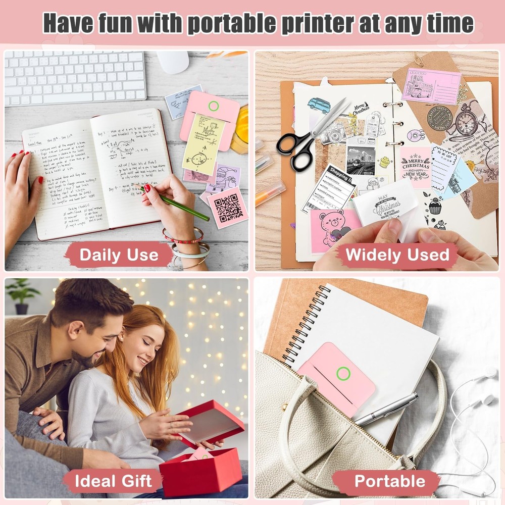 Mini Sticker Printer with 11 Rolls Paper, Bluetooth Inkless Printer Compatibl...