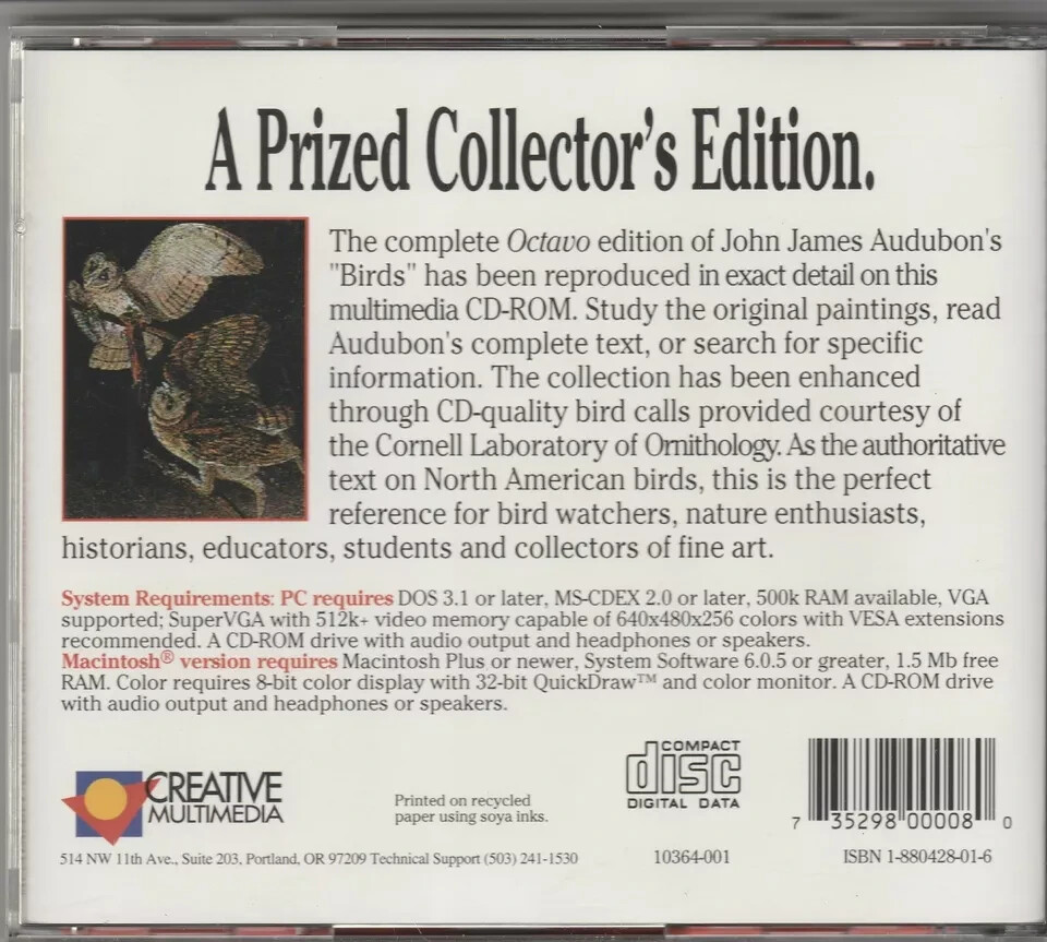 Audubon's Birds Multi-media for DOS and MAC Brand: Creative multimedia Platform