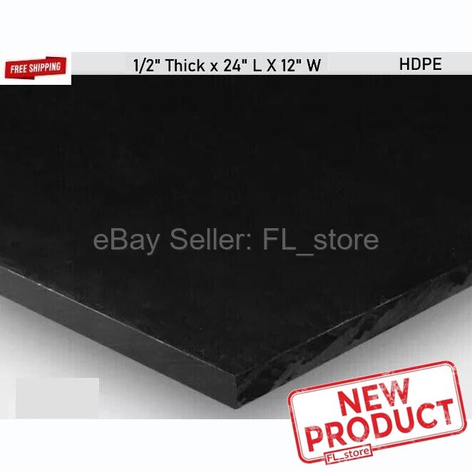 Black Plastic Sheet High Density Polyethylene 1/2" Thick x 24" L X 12" W HDPE