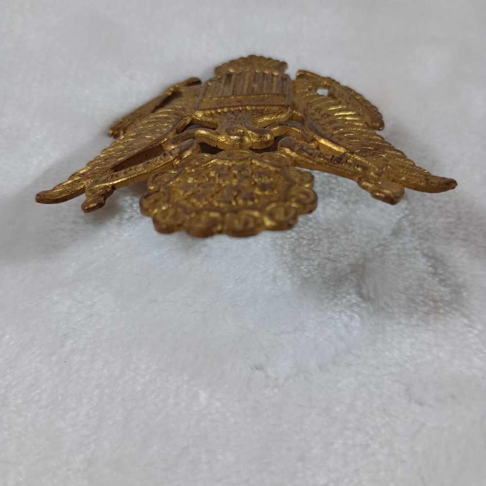 WWII U.S. Army Officer Hat Cap Insignia Solid Brass Screw Back Eagle - Original