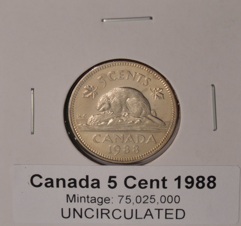 1988 Canada Five Cents - Uncirculated - From Mint Roll 🇨🇦🇨🇦