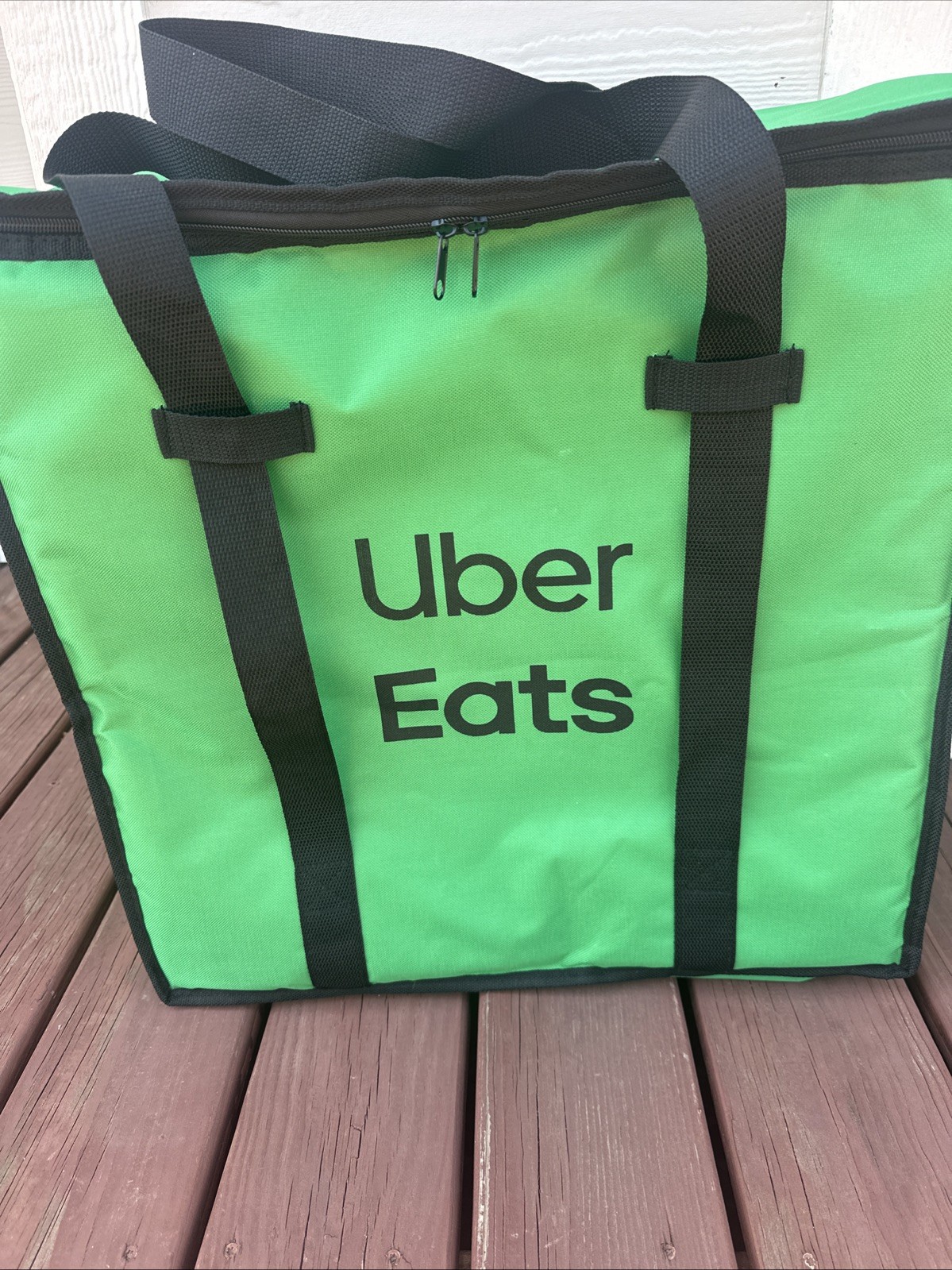 UBER EATS Green Insulated Delivery Bag Sz XL 19”x19”x 9” Zipper Closure 2 Handle