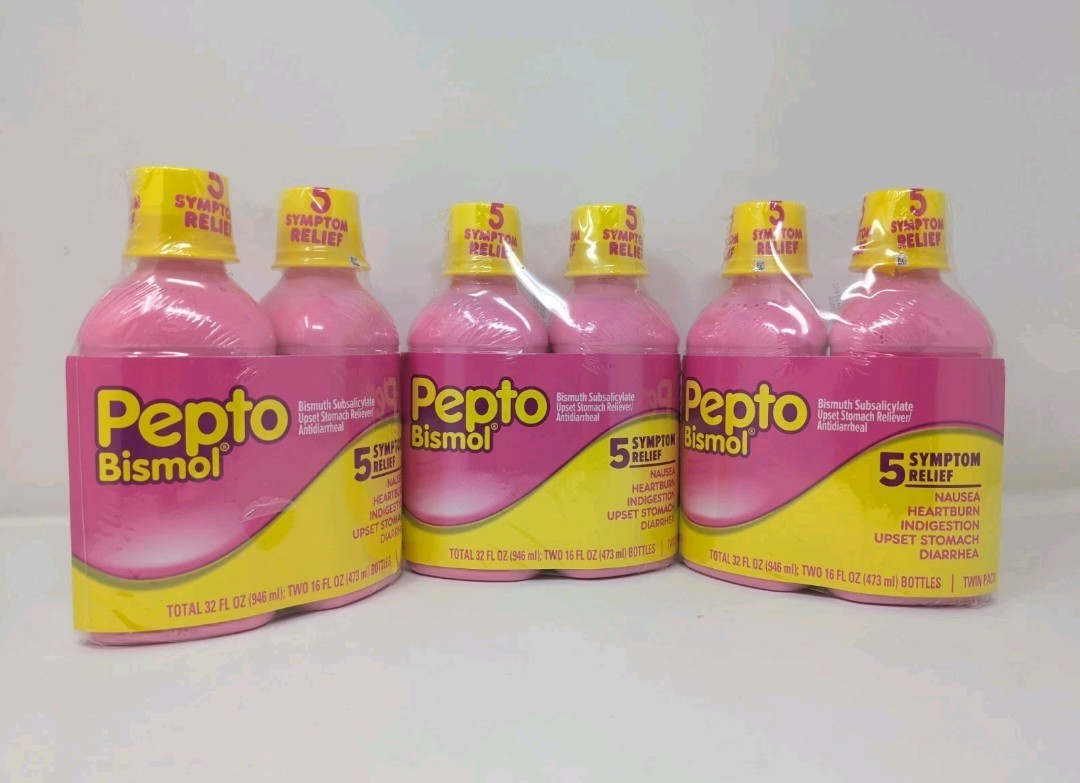 [6 Pack] Pepto Bismol 5 Symptom Stomach Relief Liquid, Original, 16 oz, Remedies