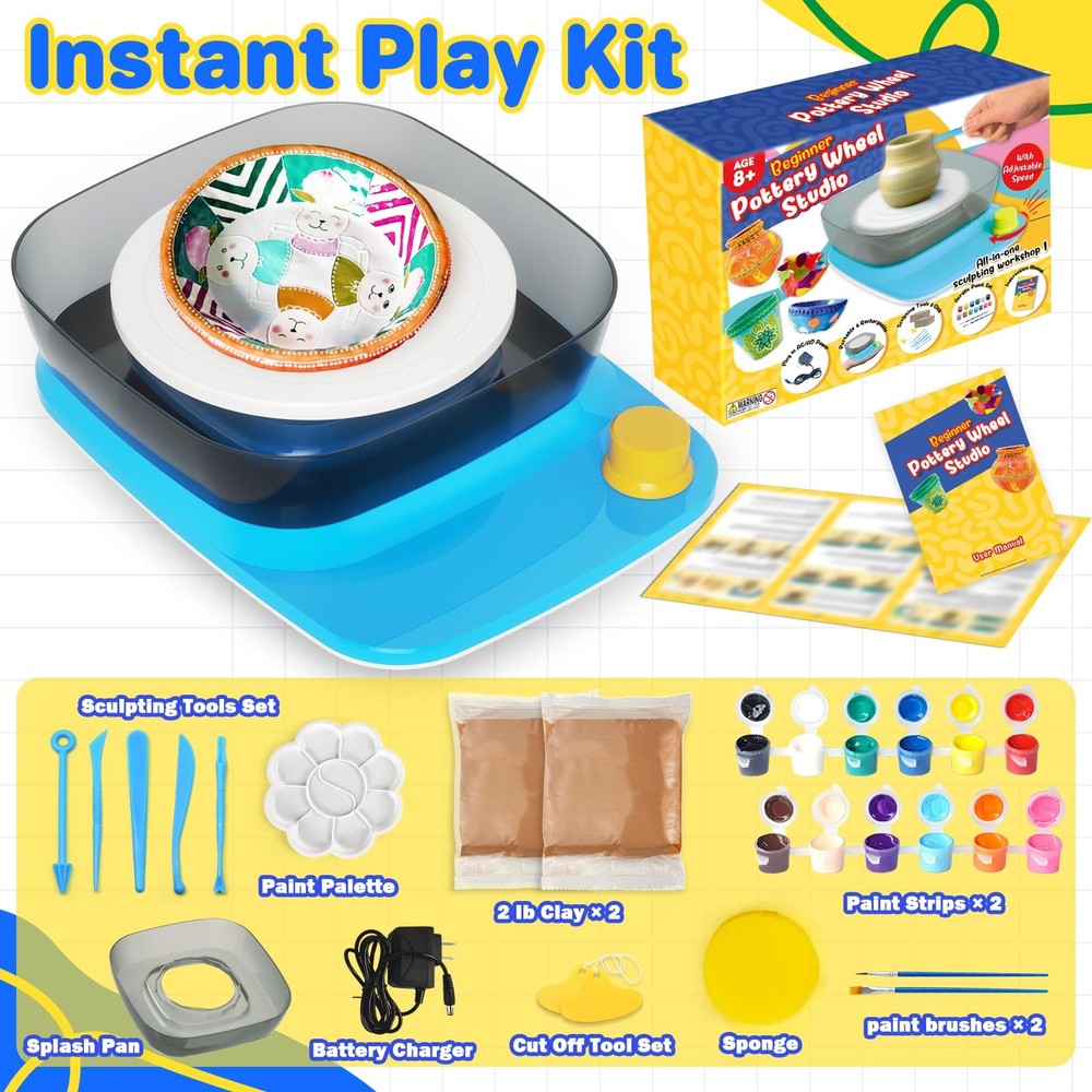 Pottery Wheel for - Complete Pottery Kit & Tools for Beginners, Plug-in Recha...